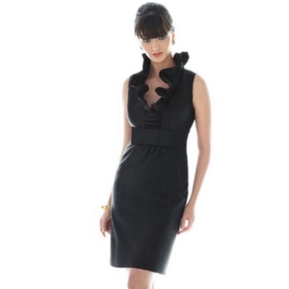 Alfred Sung Elegant Black Ruffle Cocktail Dress Wedding Party Size 12 - Picture 1 of 11